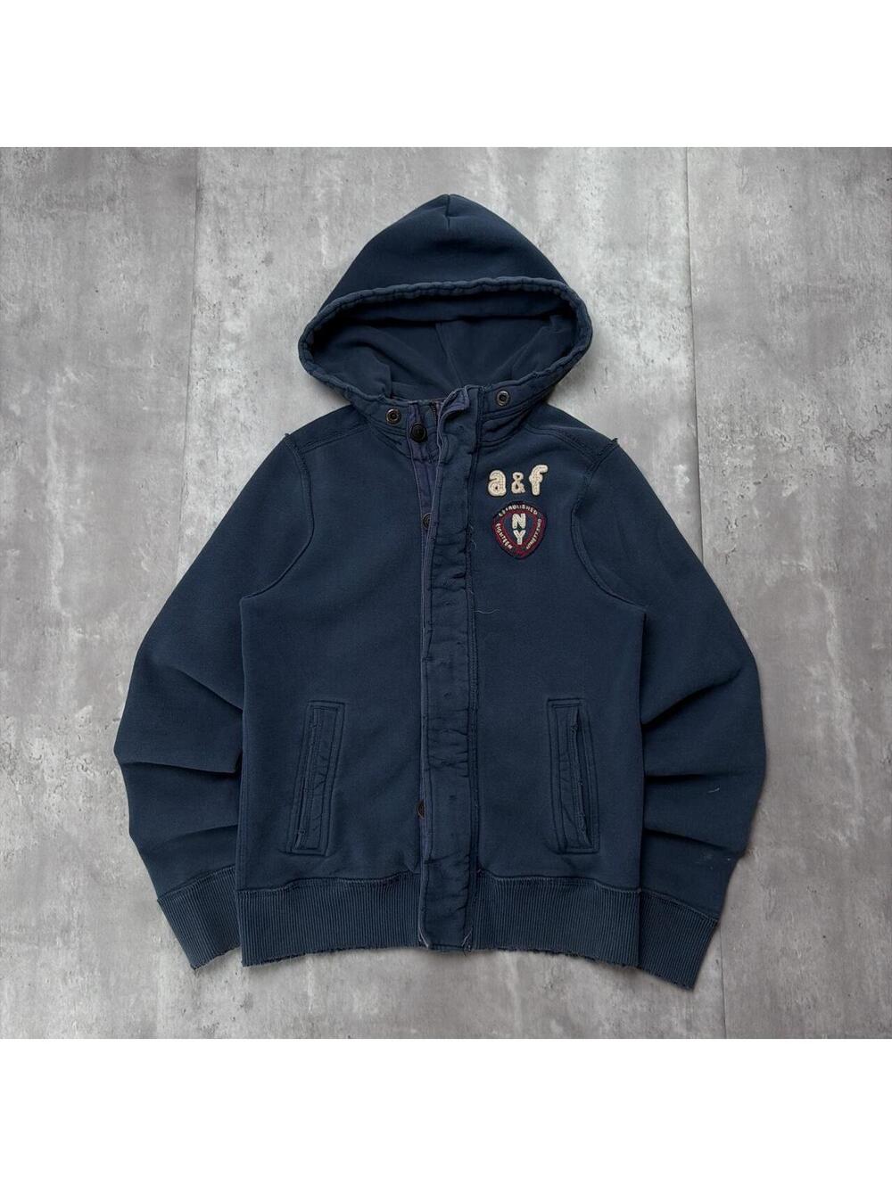 Y2K Navy Hollister Surf Grunge Distressed Zip Up Hoodie